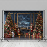 Aperturee - Aperturee Elegant Navy Blue Christmas Photography Backdrop Nutcrackers and Snowman Starry Night Holiday Photo Background